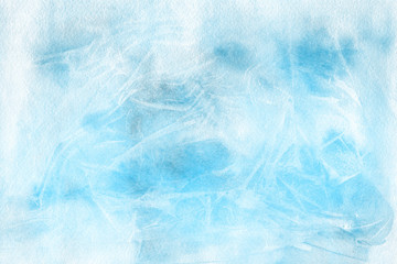 Colorful winter blue ink and watercolor textures on white paper background. Paint leaks and ombre effects. Hand painted abstract image.