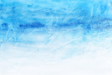 Colorful winter blue ink and watercolor textures on white paper background. Paint leaks and ombre effects. Hand painted abstract image.
