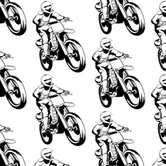 Vector pattern with  hand drawn illustration of motorcyclist. Tattoo artwork. Template for card, poster, banner, print for t-shirt.