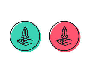 Crowdfunding line icon. Launch Startup project sign. Innovation symbol. Positive and negative circle buttons concept. Good or bad symbols. Crowdfunding Vector