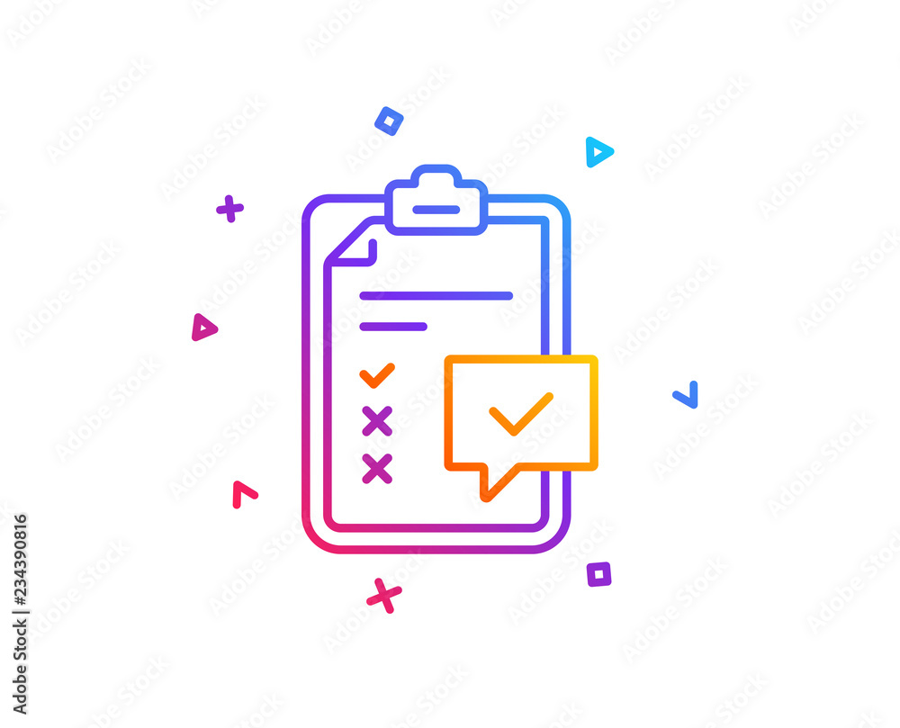 Poster checklist line icon. survey report sign. business review symbol. gradient line button. checklist ico