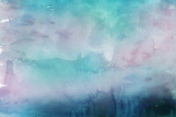 Obraz premium Colorful winter blue ink and watercolor textures on white paper background. Paint leaks and ombre effects. Hand painted abstract image.
