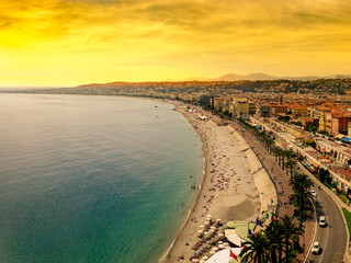 Famous promenade des anglais in Nice, France, at sunset from above © zefart