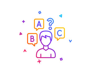 Obraz na płótnie Canvas Quiz test line icon. Select answer sign. Business interview symbol. Gradient line button. Quiz test icon design. Colorful geometric shapes. Vector