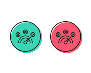 Correct answer line icon. Speedometer concept sign. Check symbol. Positive and negative circle buttons concept. Good or bad symbols. Correct answer Vector