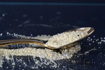 Chemical powder from the chemistry kit with macro lens photographed in studio
