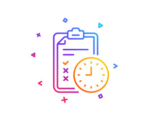 Exam time line icon. Checklist sign. Gradient line button. Exam time icon design. Colorful geometric shapes. Vector