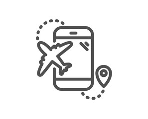 Airplane travel line icon. Trip flight destination sign. Holidays symbol. Quality design flat app element. Editable stroke Flight destination icon. Vector