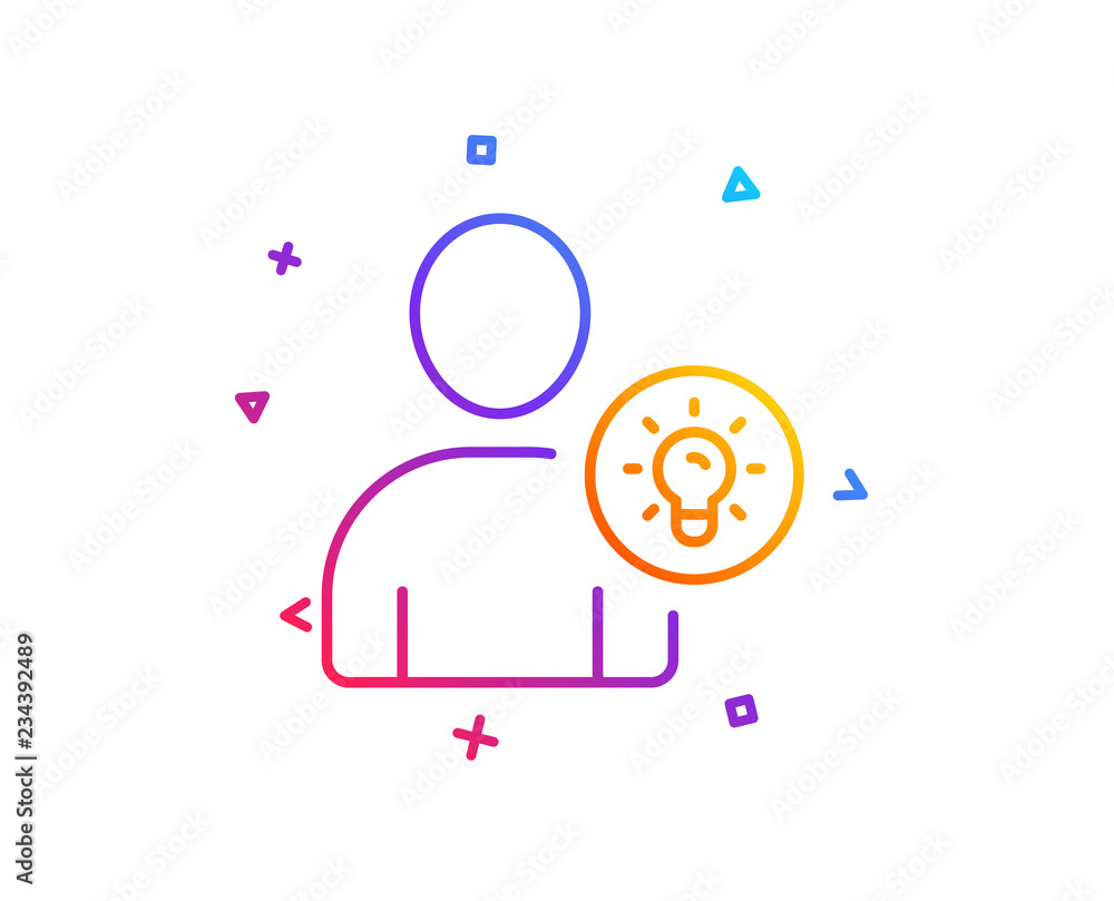 Poster user line icon. profile with lamp bulb sign. person silhouette with idea symbol. gradient line butto