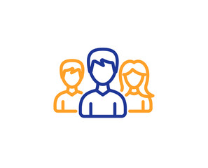 Group line icon. Users or Teamwork sign. Male and Female Person silhouette symbol. Colorful outline concept. Blue and orange thin line color icon. Teamwork Vector