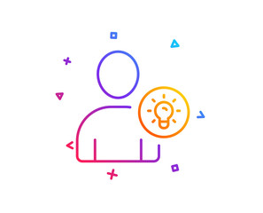 User line icon. Profile with Lamp bulb sign. Person silhouette with idea symbol. Gradient line button. User idea icon design. Colorful geometric shapes. Vector