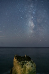 Vertical Panorama of the Milky Way over El Matador Beach near Malibu California after a rocket...