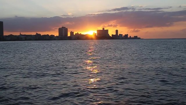 Sunset behind the skyline of Havana, Cuba