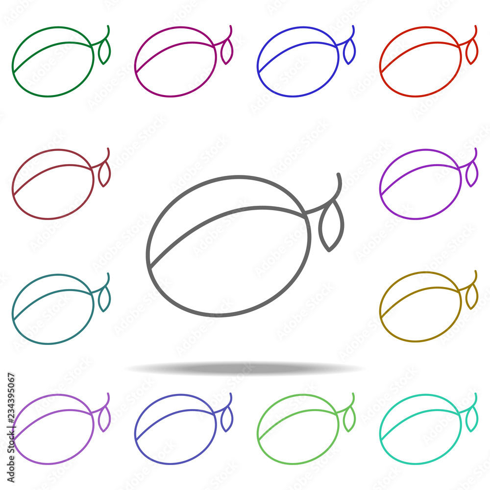 Poster plum line icon. elements of fruit in multi color style icons. simple icon for websites, web design, 