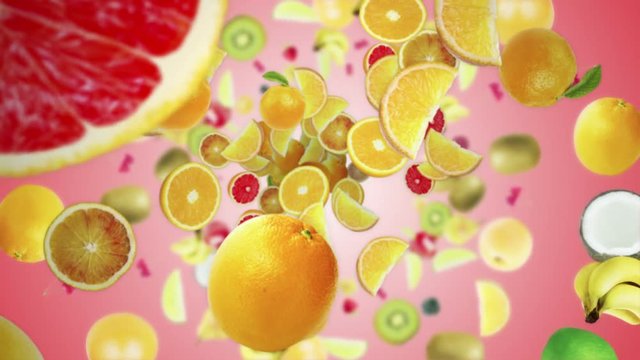 Falling Oranges and Fruits Ring Animation, Background, Loop, with Alpha Channel, 4k
