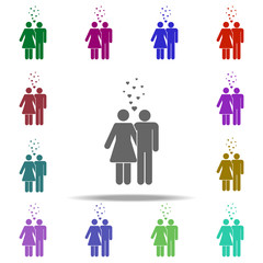 hugging couple and hearts icon. Elements of People in love in multi color style icons. Simple icon for websites, web design, mobile app, info graphics