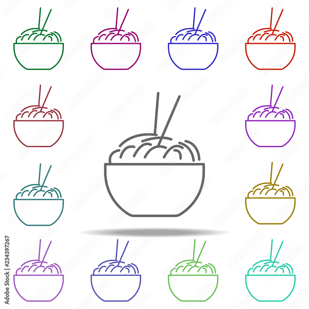 Poster noodles in a plate outline icon. elements of restaurant in multi color style icons. simple icon for 