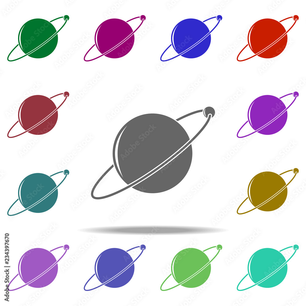 Poster planet and companion icon. elements of space in multi color style icons. simple icon for websites, w