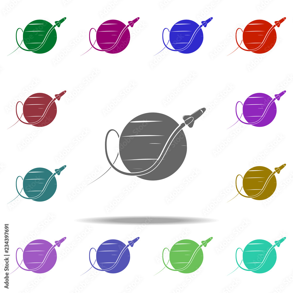 Poster rocket and planet icon. elements of space in multi color style icons. simple icon for websites, web 