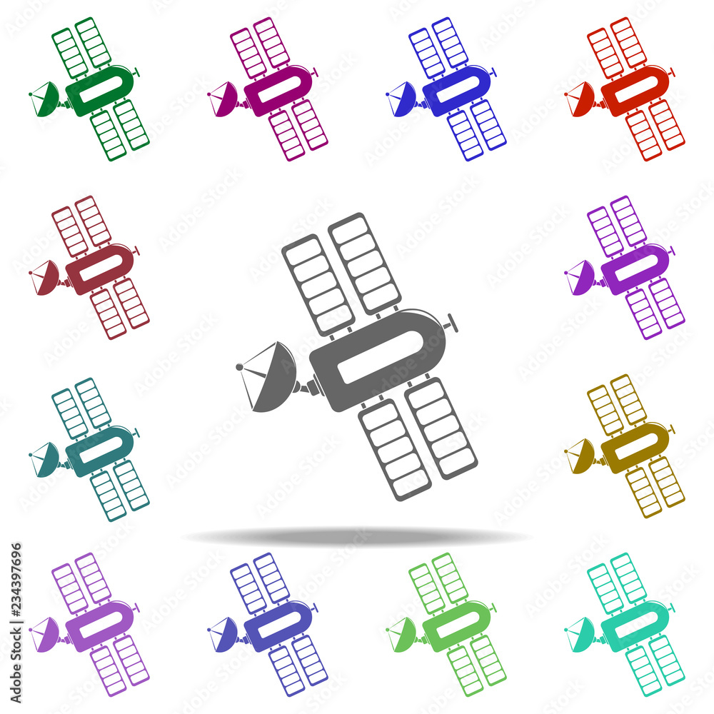 Poster satellite icon. elements of space in multi color style icons. simple icon for websites, web design, 