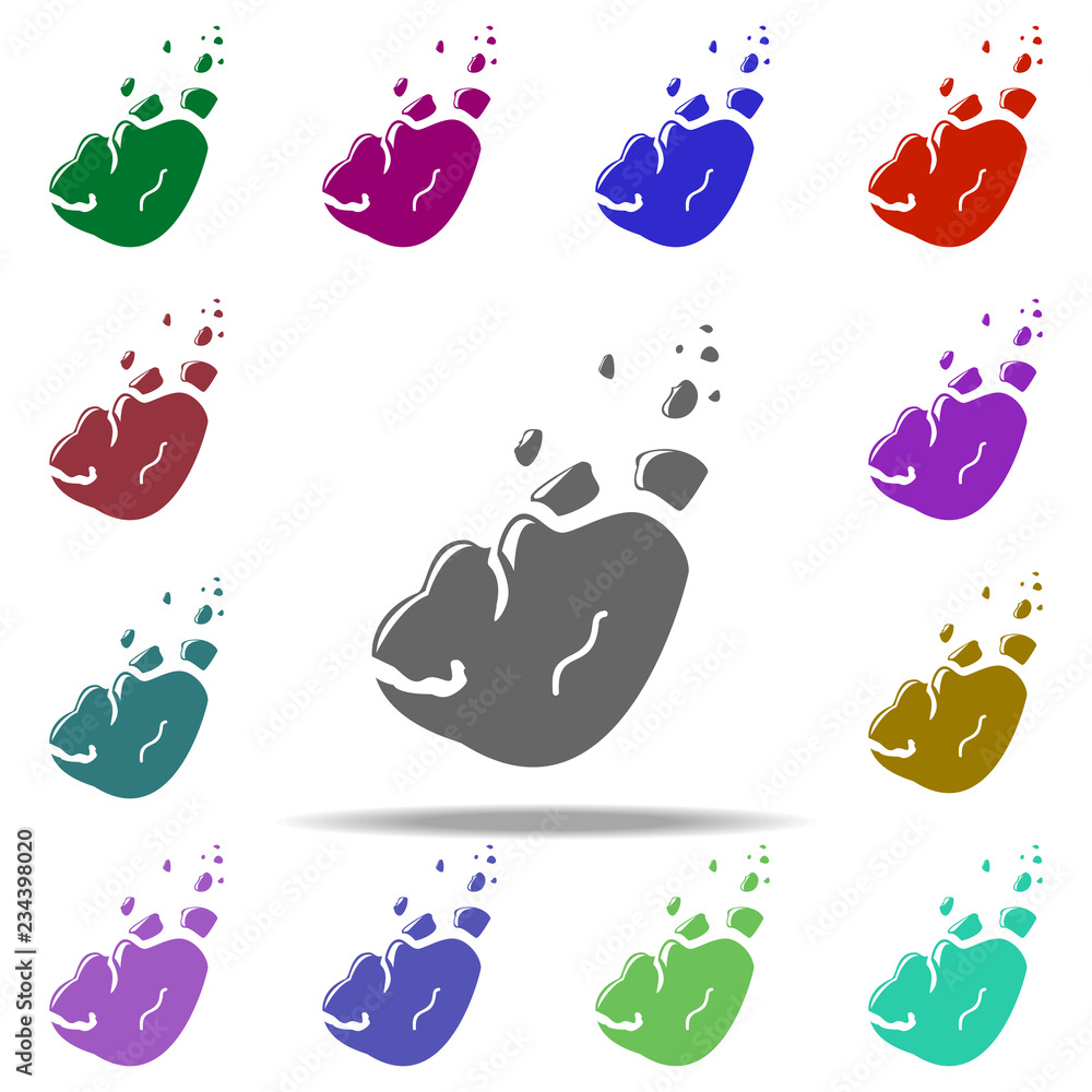 Poster meteorite icon. elements of space in multi color style icons. simple icon for websites, web design, 