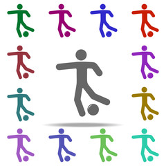 Naklejka premium soccer player with a ball icon. Elements of Sport in multi color style icons. Simple icon for websites, web design, mobile app, info graphics