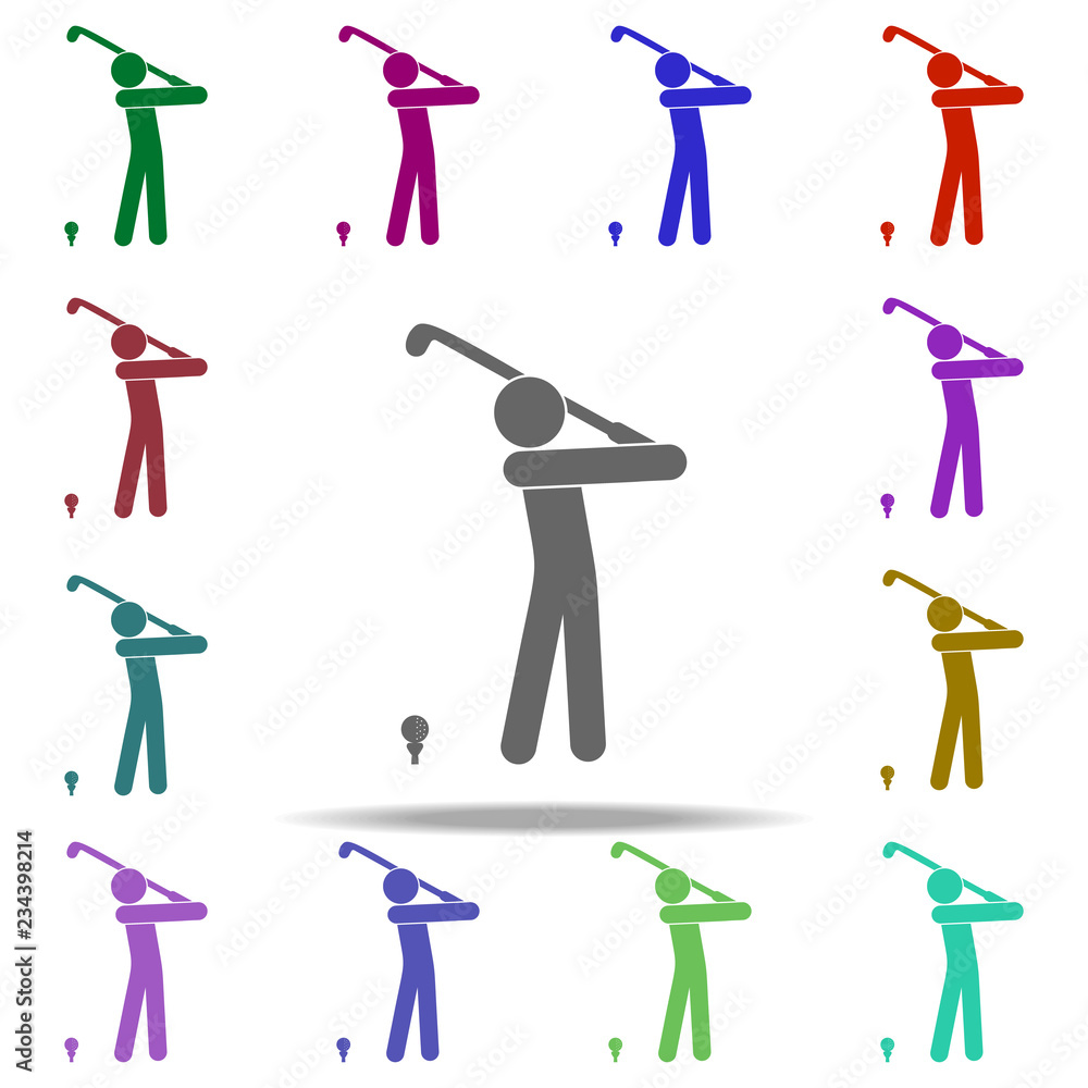 Poster golf player icon. elements of sport in multi color style icons. simple icon for websites, web design