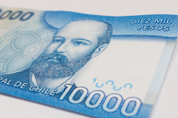 Chilean money notes. Chile ten thousand (10000) pesos. Selective focus.