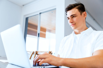 Fototapeta premium Man working on laptop at home
