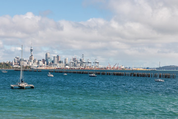 Fototapeta na wymiar Auckland panorama with copy space from Judges Bay, New Zealand
