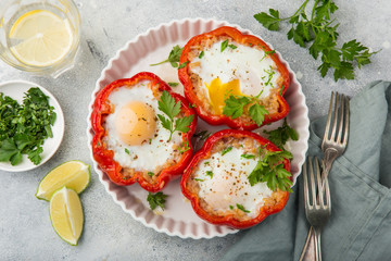 red bell peppers stuffed with eggs