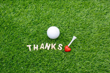 Golf Thank you sign with golf ball and tee with love on green grass