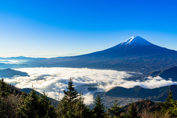 未明の富士山と雲海