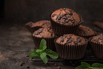 delicious chocolate muffins on  dark background