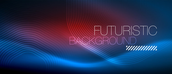 Neon blue glowing lines, magic energy space light concept, abstract background wallpaper design