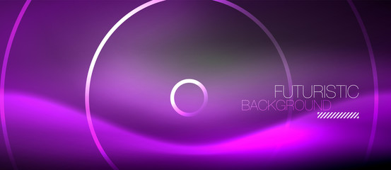 Neon circles abstract background, shiny lines