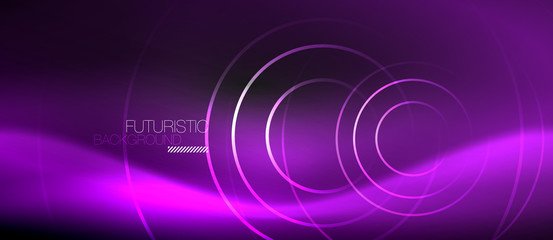 Dark abstract background with glowing neon circles