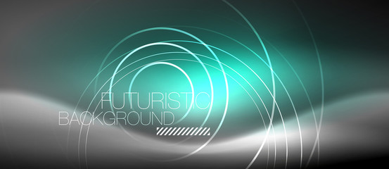 Neon circles abstract background, shiny lines