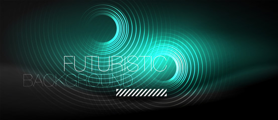 Dark abstract background with glowing neon circles