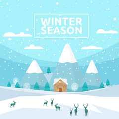 Fototapeta na wymiar Winter Season, Wintertime Design Background, Vector Illustration