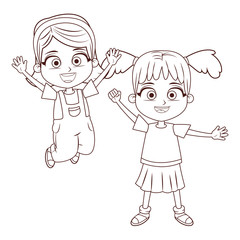 Happy kids cartoon in black and white
