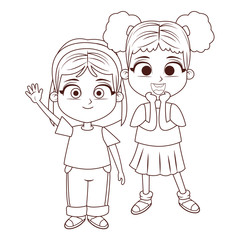 Happy kids cartoon in black and white