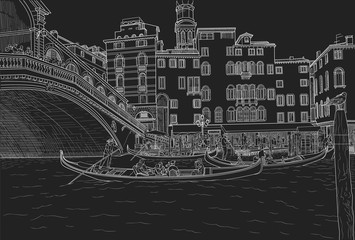 Sketch of Venice, Grand Canal and gondoliers