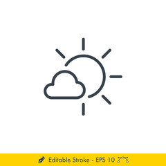 Partly Cloudy Day Weather Icon / Vector - In Line / Stroke Design