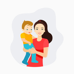 Fototapeta premium Beautiful young mother with baby. Vector flat style illustration