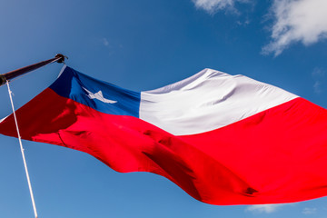 Naklejka na ściany i meble Chile national flag on a pole
