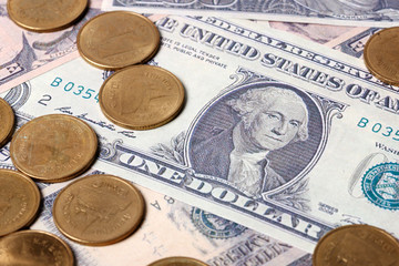 Capitalism concept : Banknote and coin