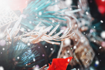 Naklejka premium christmas background, xmas decoration and winter concept