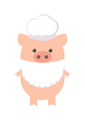 Pig cook. Funny piggy girl chef. Gilt in an apron and a chef's hat. Cartoon, vector