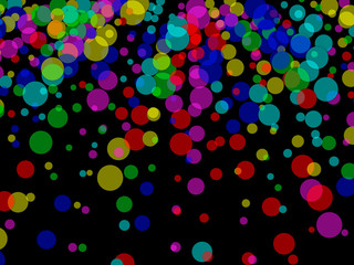 Colorful circles on dark background. Multicolored festive background.